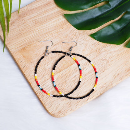 SALE 50% OFF - Black Round Pattern Beaded Handmade Hoop Earrings For Women