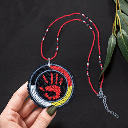 SALE 50% OFF - MMIW Handprint Handmade Beaded Patch Necklace Pendant